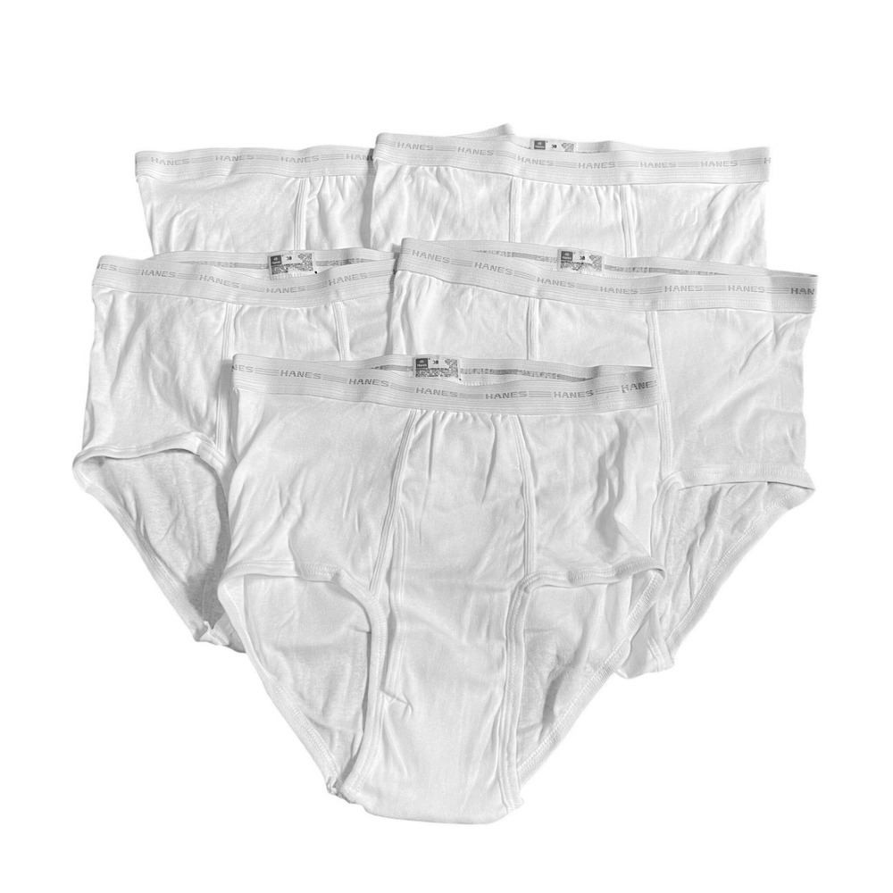 5 VTG Hanes 38 100% Cotton White Briefs 3 Grey Gray Stripe Waistband 80s 90s